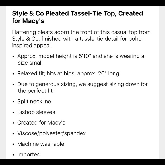 SOLD!!Style&Co Pleated Tassel Tie Top - Picture 3 of 8